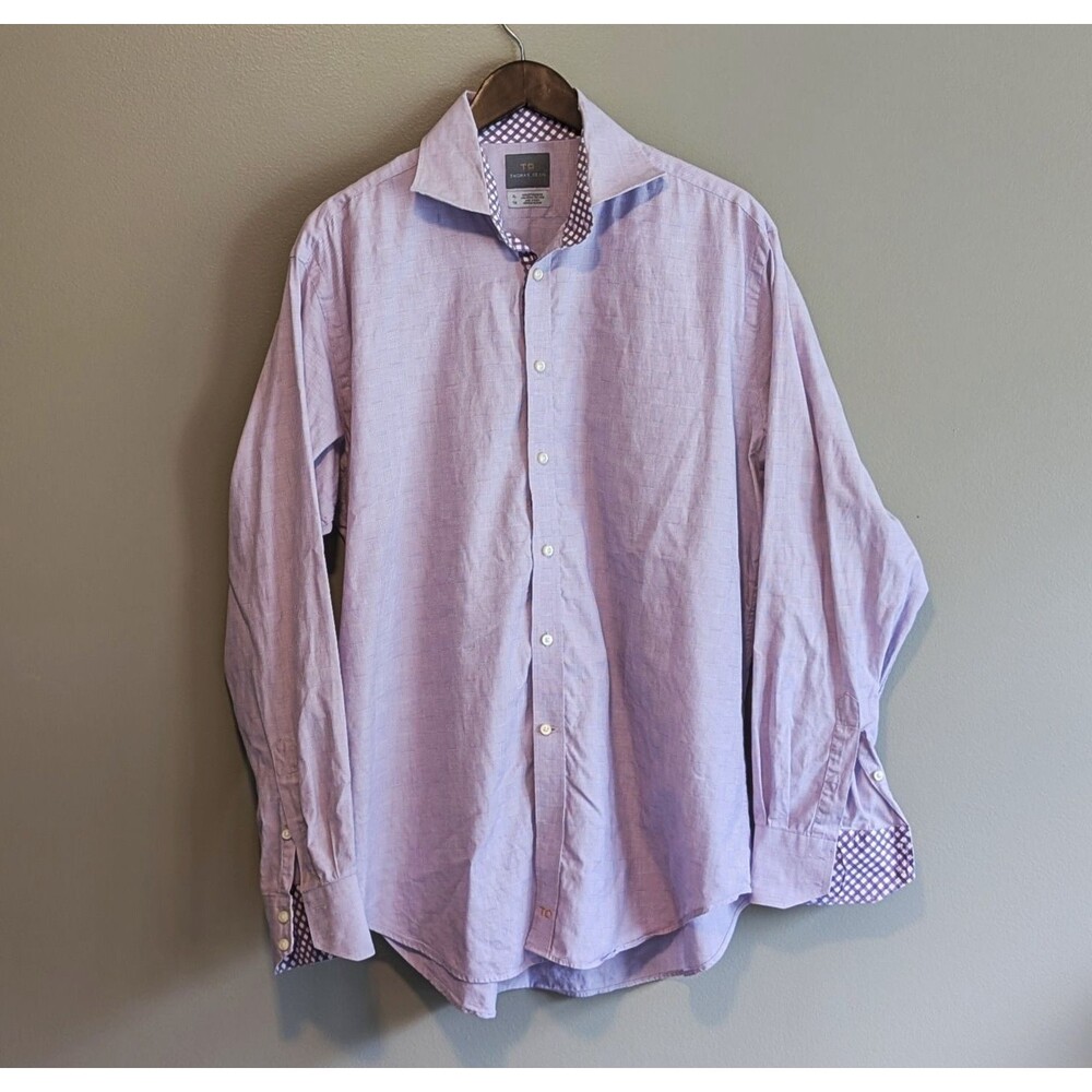 Thomas Dean Men’s XL Purple Check Dress Shirt Button Up Long Sleeve Extra Large
